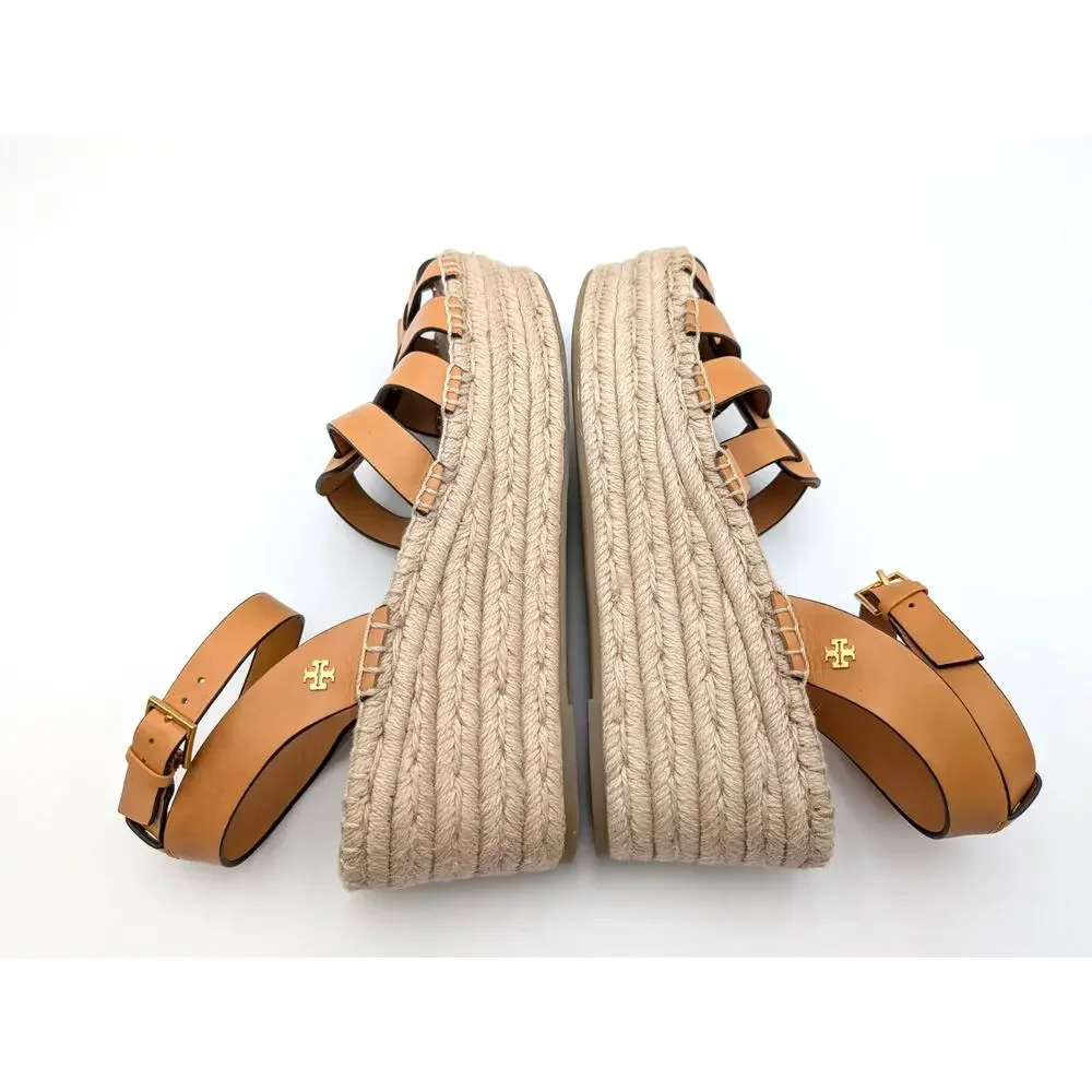 Tory Burch Fisherman Platform Espadrille Sandal Women's Brandy Size US10M EU40.5